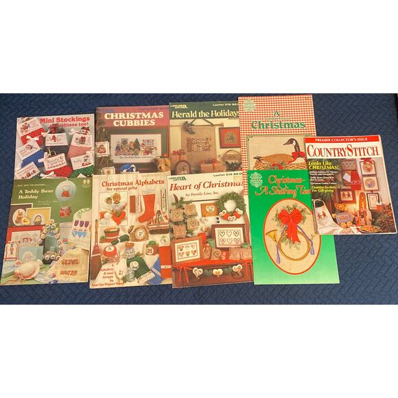 Lot of 8 Christmas Cross Stitch Patterns Leaflets Leisure Arts + Christmas Lot#2 - Picture 1 of 14